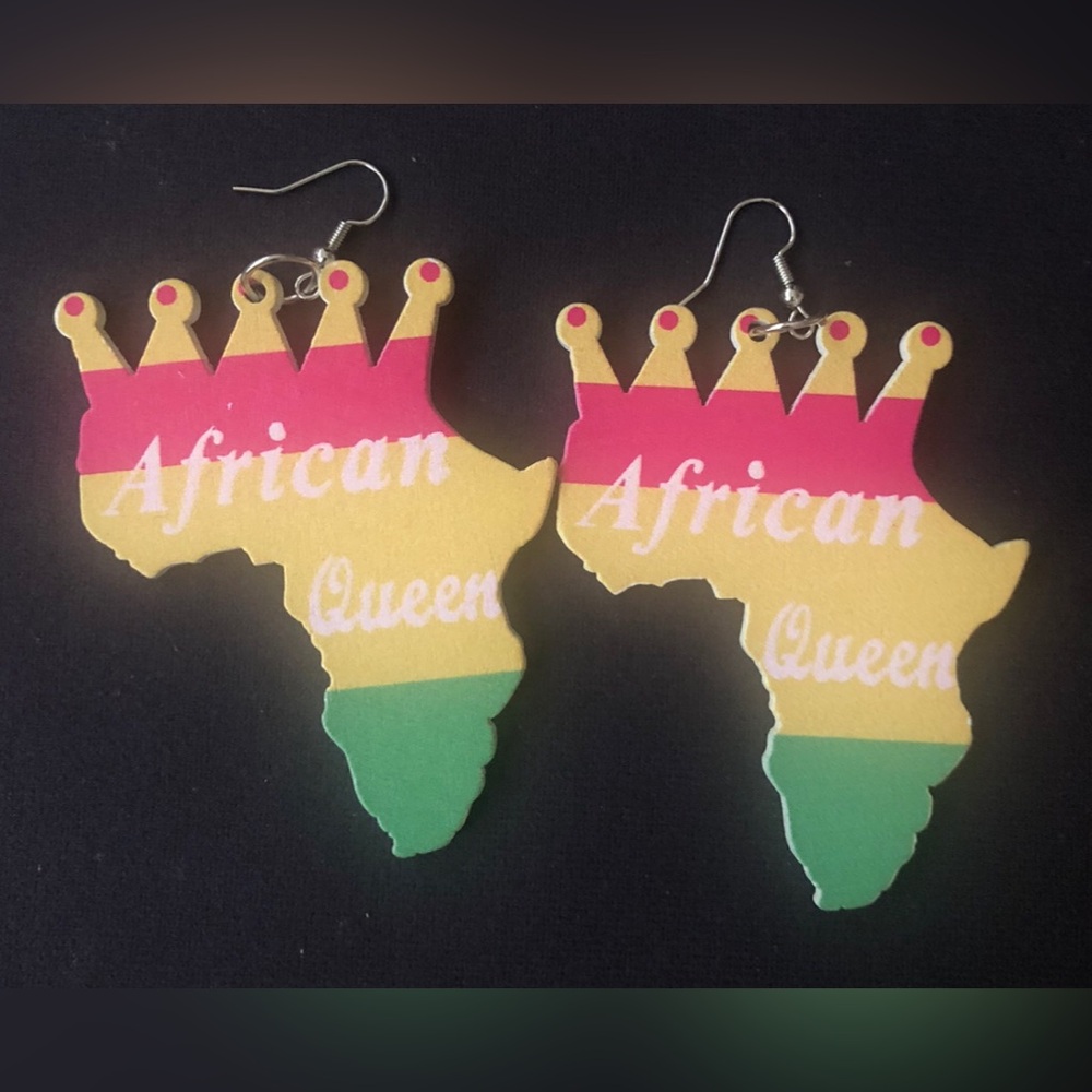 African Queen Map Earrings in Pink, Yellow & Green